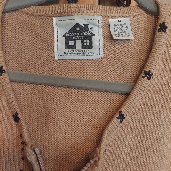 Storybook zip sweater highly detailed beading trim beige tan medium - Picture 3 of 5